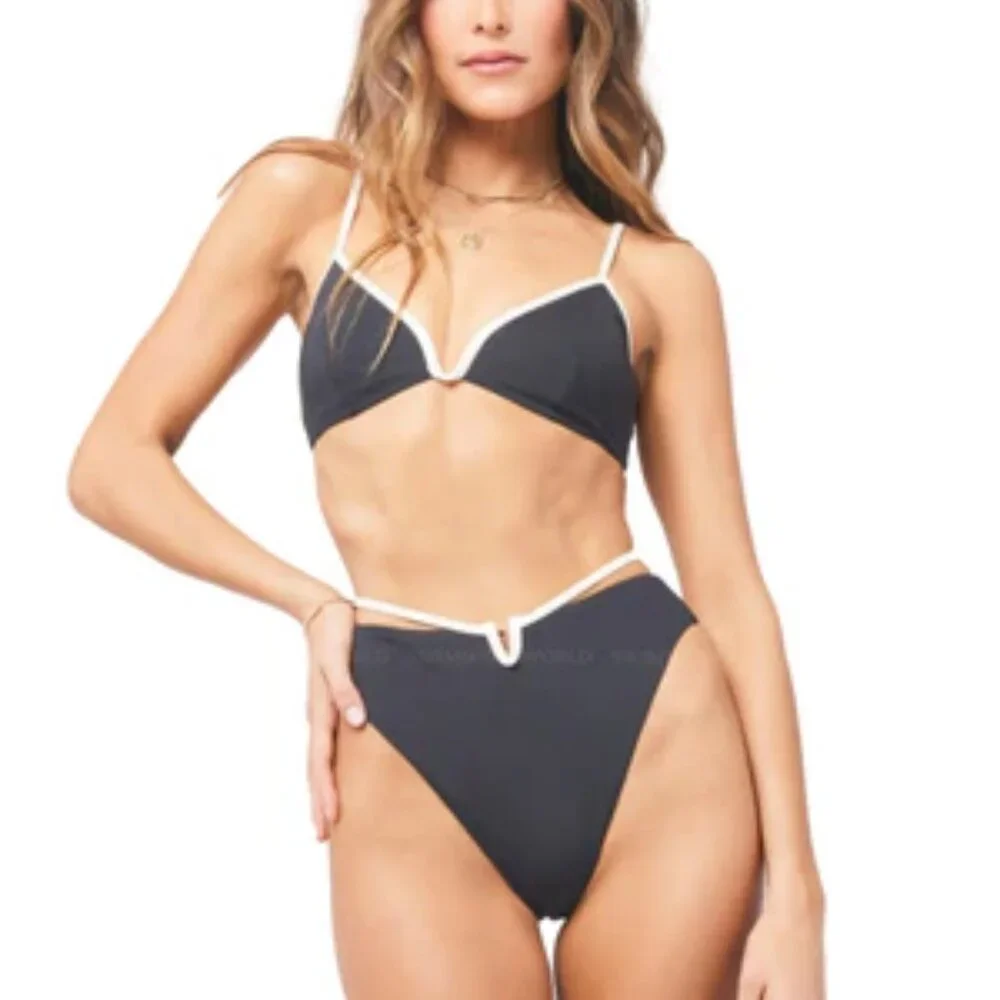 L*Space Joy Bitsy Bikini Bottom | Black & Cream | Size S | NWT